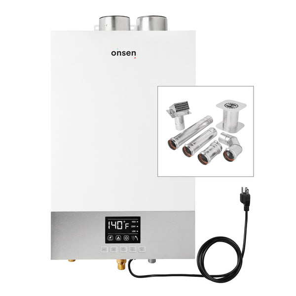 Onsen 14L Indoor Natural Gas Tankless Water Heater 3.7 Gal/Min 100K BTU (w/ 3 Inch Wall Vent Kit)