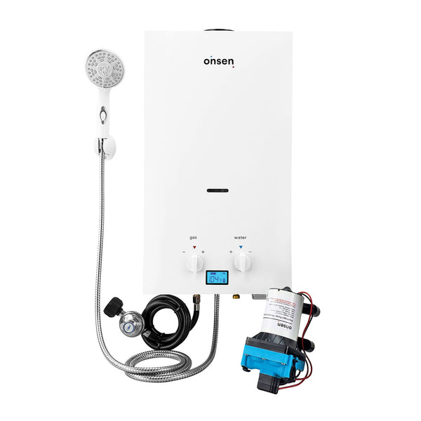 Onsen 10L Outdoor Propane Portable Tankless Water Heater 2.6 Gal/Min 75K BTU with 3.0 Pump