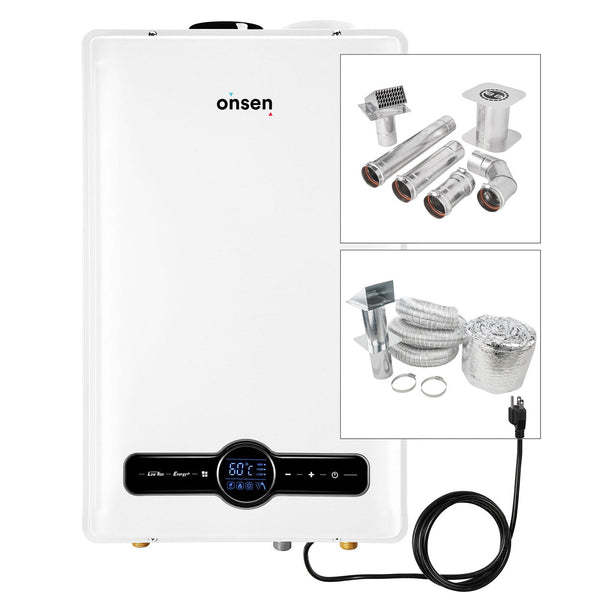Onsen 26L Indoor Propane Tankless Water Heater 6.9 GPM 180K BTU (w/ 3 Inch Wall Vent Kit & Air Intake Kit)