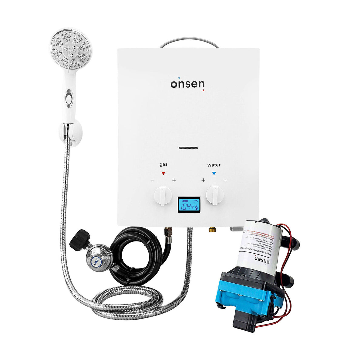 Onsen 5L Outdoor Propane Portable Tankless Water Heater 1.3 Gal/Min 32K BTU  with 3.0 Pump