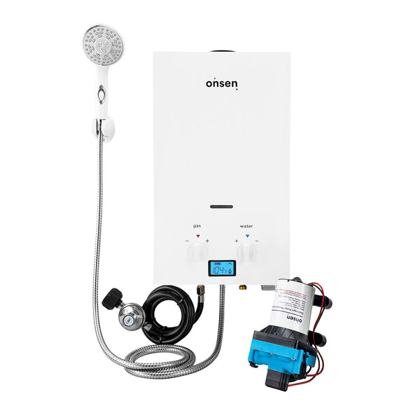 Onsen 7L Outdoor Propane Portable Tankless Water Heater 1.8 Gal/Min 50K BTU with 3.0 Pump